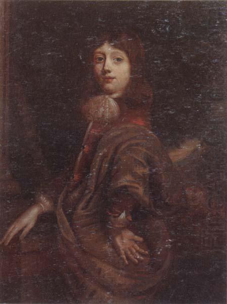 Portrait of a young boy three-quarter length,wearing a  red jacket and an ochre mantle, unknow artist